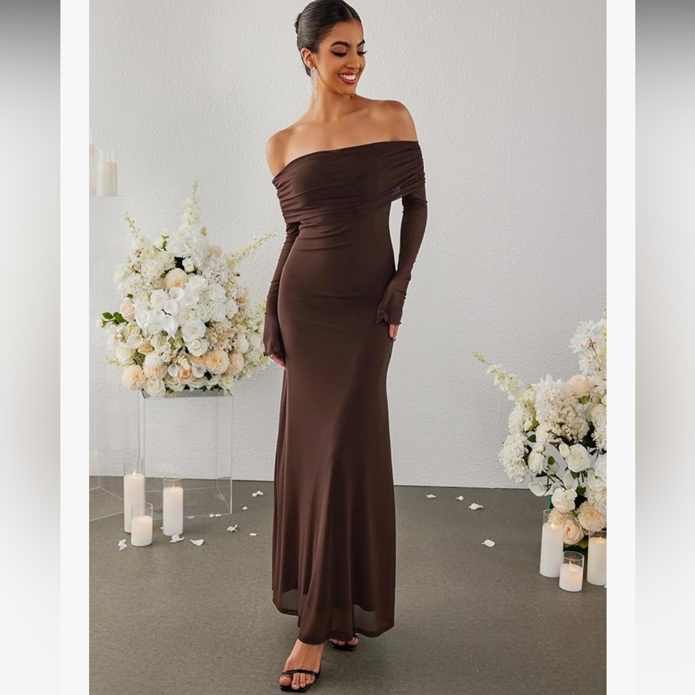 Elegant Brown Off-Shoulder Dress